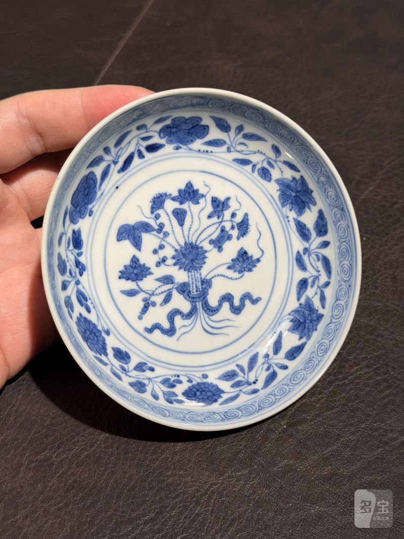 清同治 青花一束莲小盘 - 图8